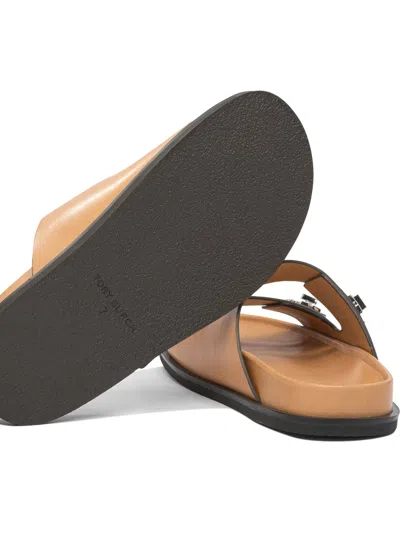 Tory Burch Round Toe Leather Dual Strap Sandals