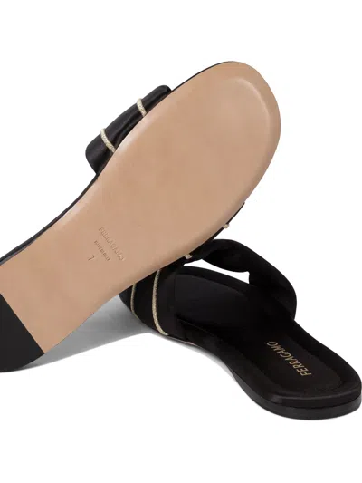 Ferragamo Elegant Satin And Leather Sandals For Women In Black