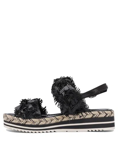 Pons Quintana Textured Black Leather Platform Sandals