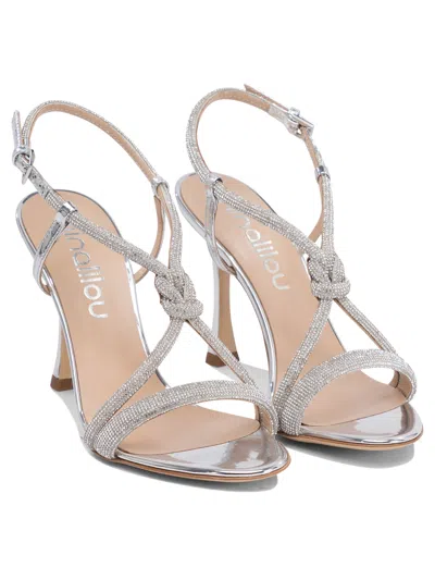 Ninalilou Silver Leather Sandals With Delicate Embellishments In White