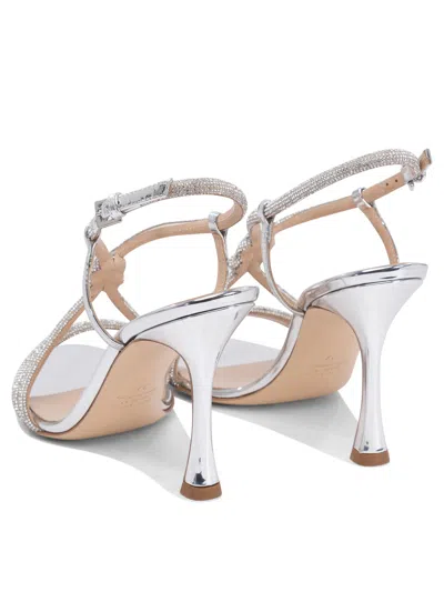 Ninalilou Silver Leather Sandals With Delicate Embellishments In White