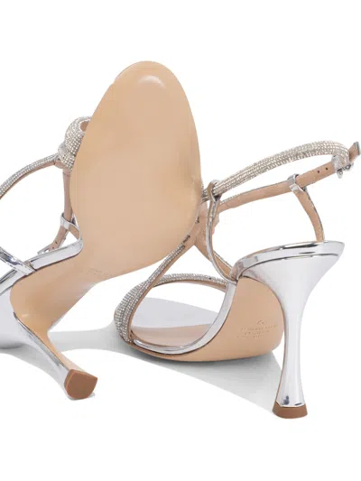 Ninalilou Silver Leather Sandals With Delicate Embellishments In White