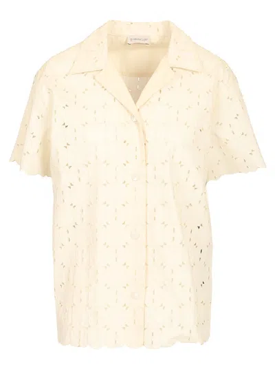Moncler Short-sleeve Cotton Blend Shirt With Embroidered Design
