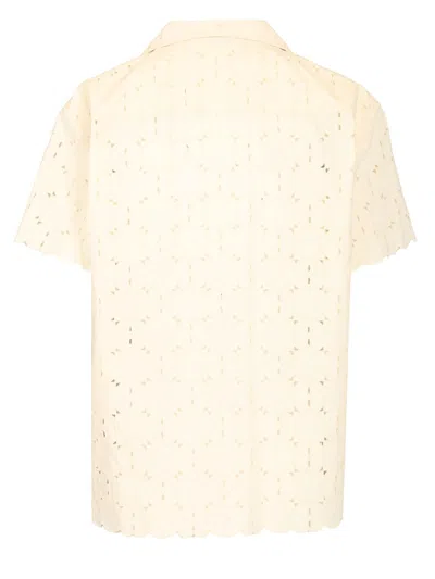 Moncler Short-sleeve Cotton Blend Shirt With Embroidered Design