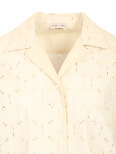 Moncler Short-sleeve Cotton Blend Shirt With Embroidered Design