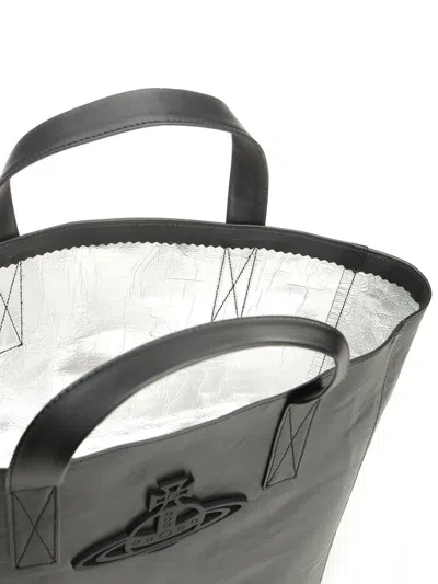 Vivienne Westwood 'sarah' Black Medium Tote Bag With Embossed Orb Logo On The Front