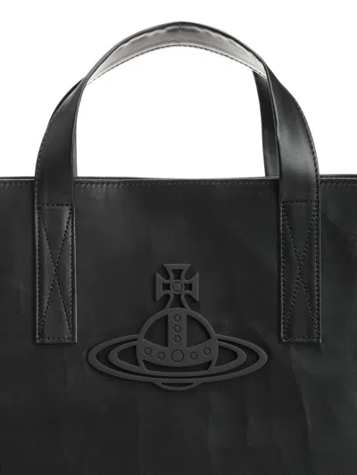 Vivienne Westwood 'sarah' Black Medium Tote Bag With Embossed Orb Logo On The Front
