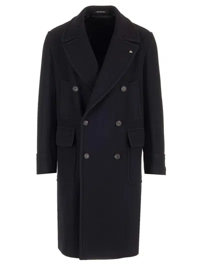 Tagliatore Black Double-breasted Coat With Four Pockets In Black