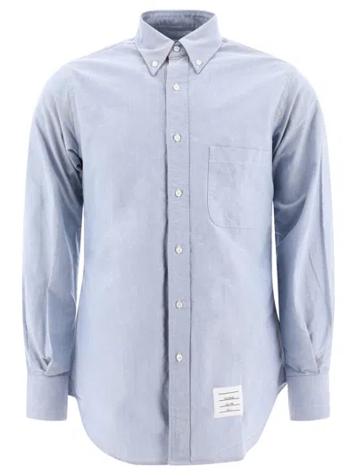 Thom Browne Light Blue Shirt With Button-down Collar And Striped Rwb Detail On The Rear In Cotton Man In Metallic