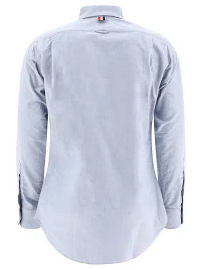 Thom Browne Light Blue Shirt With Button-down Collar And Striped Rwb Detail On The Rear In Cotton Man In Metallic