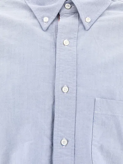Thom Browne Light Blue Shirt With Button-down Collar And Striped Rwb Detail On The Rear In Cotton Man In Metallic