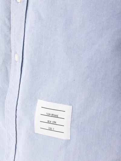 Thom Browne Light Blue Shirt With Button-down Collar And Striped Rwb Detail On The Rear In Cotton Man In Metallic