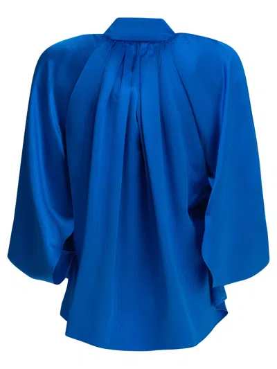 Max Mara Blue Silk Shirt With Draped Sleeves In Blue