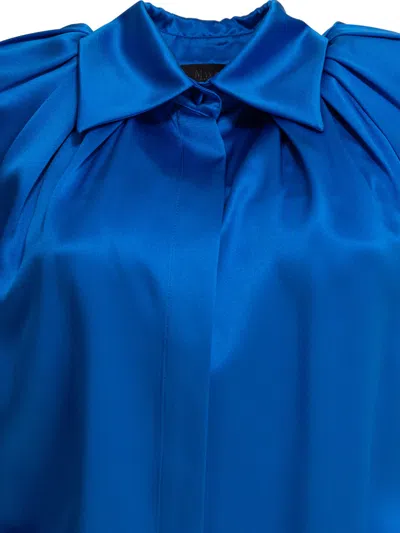 Max Mara Blue Silk Shirt With Draped Sleeves In Blue
