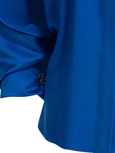 Max Mara Blue Silk Shirt With Draped Sleeves In Blue