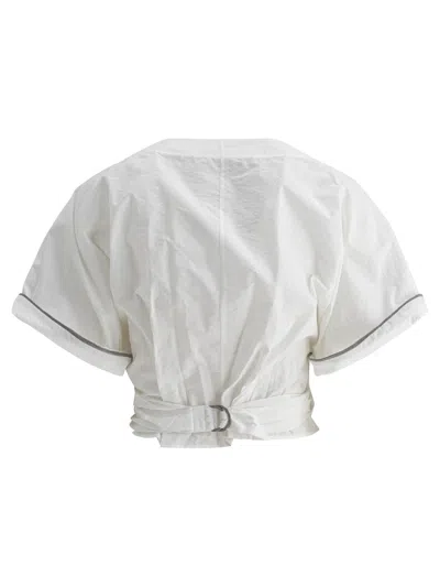 Brunello Cucinelli Monili Embellished Cropped Blouse In White