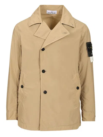 Stone Island Short Nylon Trench Coat Coats Beige