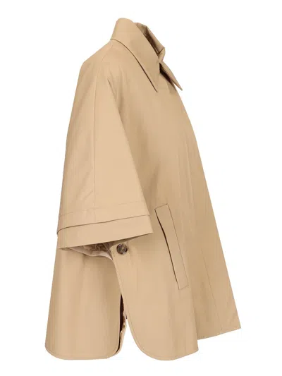 Max Mara Short Sleeved Cape Coats Beige In Brown