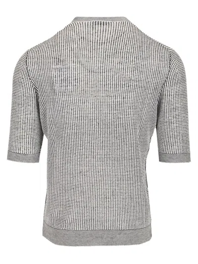 Ballantyne Short-sleeved Rice Stitch Sweater Knitwear Blue In Gray