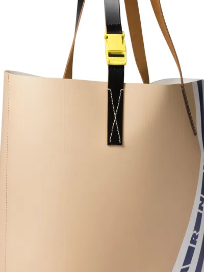 Marni Stripe-detail Buckle Tote Bag In Neutral