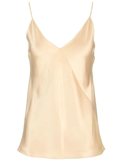 Max Mara Silk Satin Top Tops White In Yellow