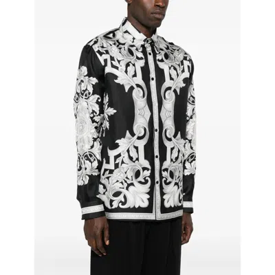Versace Baroque Pattern Structured Collar Long Sleeves Shirt