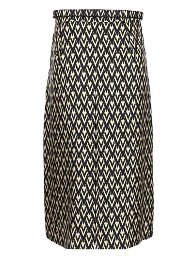 Valentino Belted Pleated Printed Silk-twill Midi Skirt