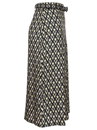 Valentino Belted Pleated Printed Silk-twill Midi Skirt