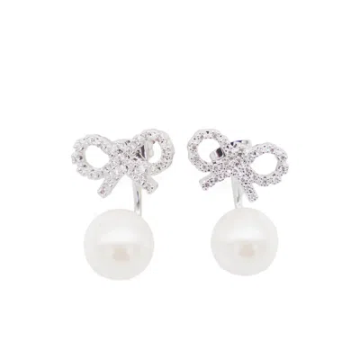 Self-portrait Crystal And Faux Pearl Bow Jacket Earrings