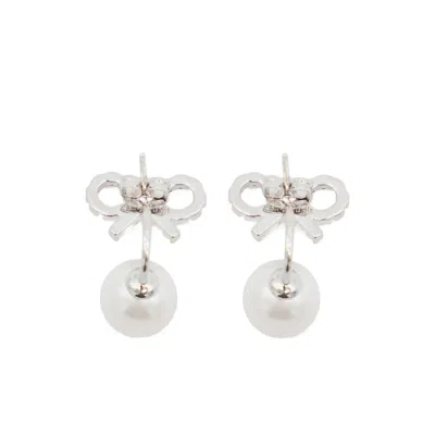 Self-portrait Crystal And Faux Pearl Bow Jacket Earrings