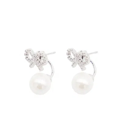 Self-portrait Crystal And Faux Pearl Bow Jacket Earrings