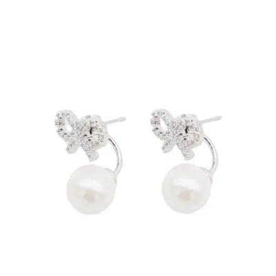 Self-portrait Crystal And Faux Pearl Bow Jacket Earrings