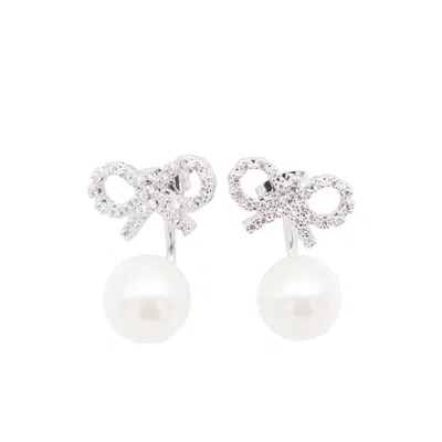 Self-portrait Crystal And Faux Pearl Bow Jacket Earrings
