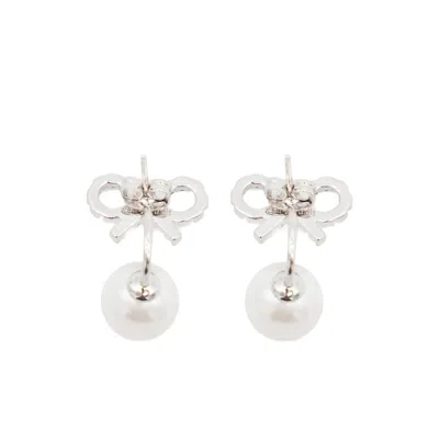 Self-portrait Crystal And Faux Pearl Bow Jacket Earrings