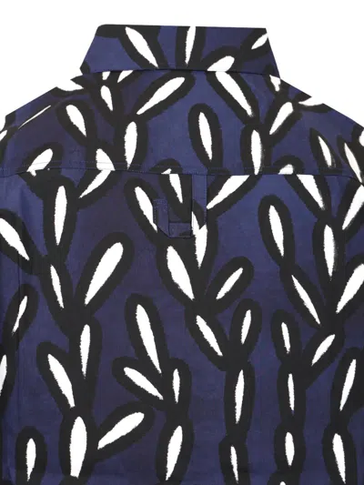 Jacquemus 'la Chemise Jean' Blue Shirt With Spread Collar And All-over Logo Motif
