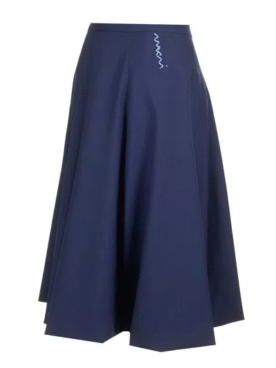 Marni Wool Midi Skirt In Blue