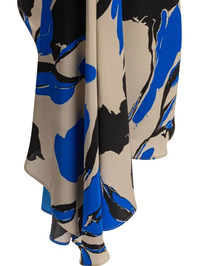 Max Mara Draped Floral Ruched Asymmetric Hem Skirts In Blue