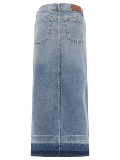 Pinko Blue Skirt With Split On The Front And Logo Patch On The Back In Blue