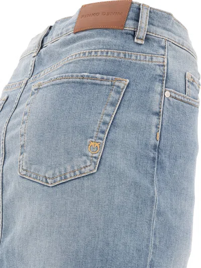 Pinko Blue Skirt With Split On The Front And Logo Patch On The Back In Blue