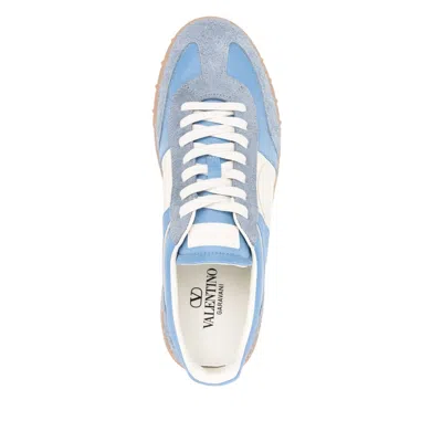 Valentino Upvillage Suede-trimmed Leather Sneakers In Blue