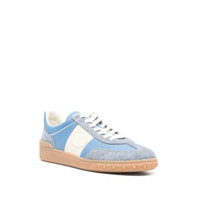 Valentino Upvillage Suede-trimmed Leather Sneakers In Blue