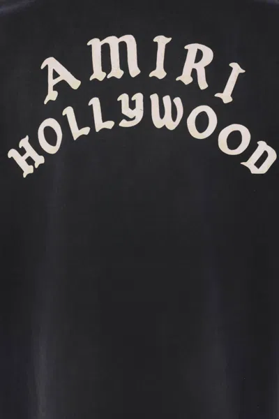 Amiri Black Crewneck T-shirt With Logo Lettering On Front And Rear In Blue