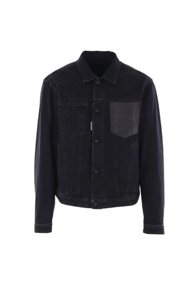 Dsquared2 Black Jacket With Classic Collar And Embossed Logo On The Front In Denim Man In Black
