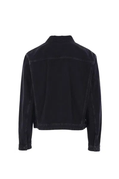 Dsquared2 Black Jacket With Classic Collar And Embossed Logo On The Front In Denim Man In Black