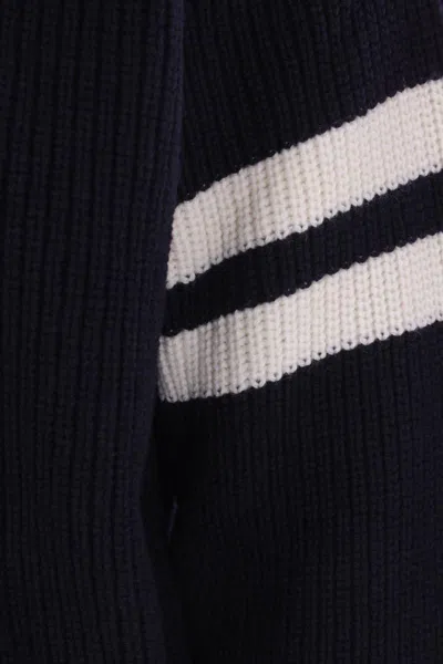Dsquared2 Blue Cardigan With Denim Panels And Striped Details On The Sleeve In Wool And Cashmere Man