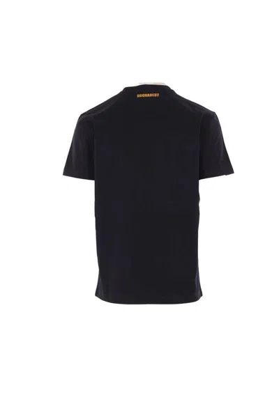 Dsquared2 Black Crewneck T-shirt With Print On The Front And Logo Lettering On The Rear In Cotton Man In Black