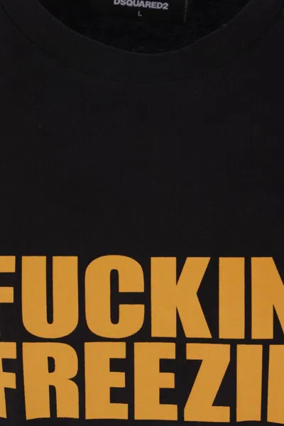 Dsquared2 Black Crewneck T-shirt With Print On The Front And Logo Lettering On The Rear In Cotton Man In Black