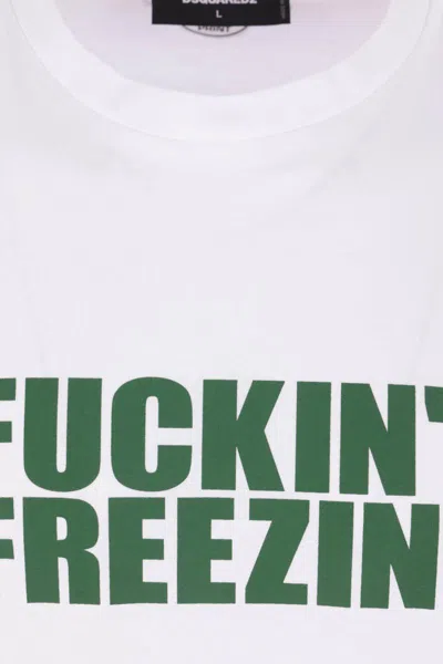 Dsquared2 White Crewneck T-shirt With Print On The Front And Logo Lettering On The Rear In Cotton Man In White