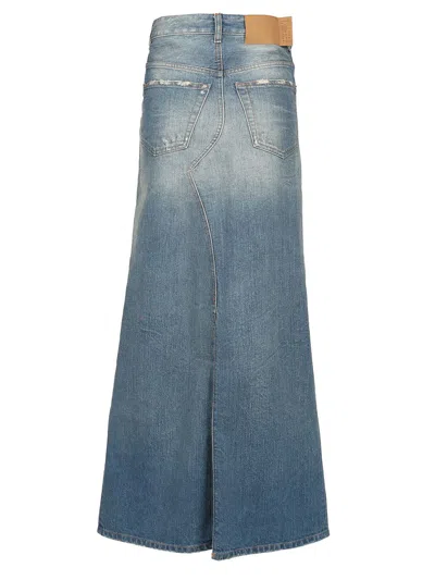 Mm6 Maison Margiela Stonewashed Blue Denim Midi Skirt Skirts Light Blue In Blue