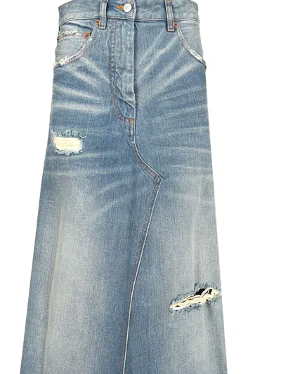 Mm6 Maison Margiela Stonewashed Blue Denim Midi Skirt Skirts Light Blue In Blue